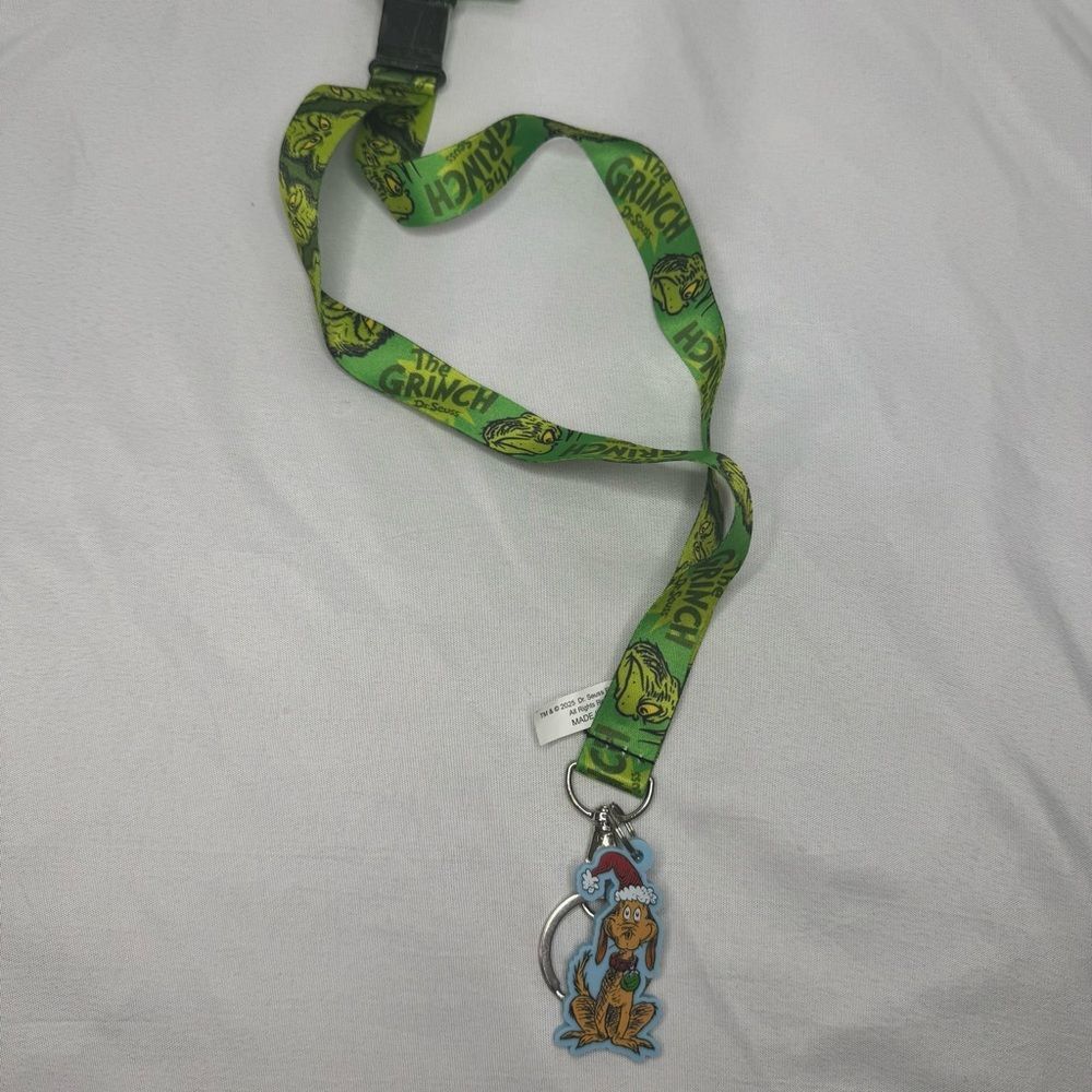 Christmas 2025 Dr Seuss The Grinch Lanyard with Reindeer Max Charm